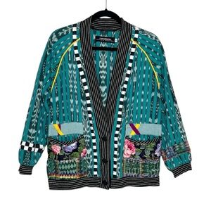 Vintage Bohemian Patchwork stripes and floral 100% Cotton cardigan size Small